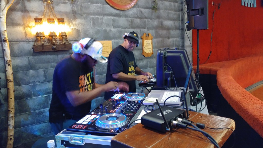 Greg Harris "Djay Taz" and DJ Joe Bowen rockin the annual 2Raw Skate Jam in Nor Cal.